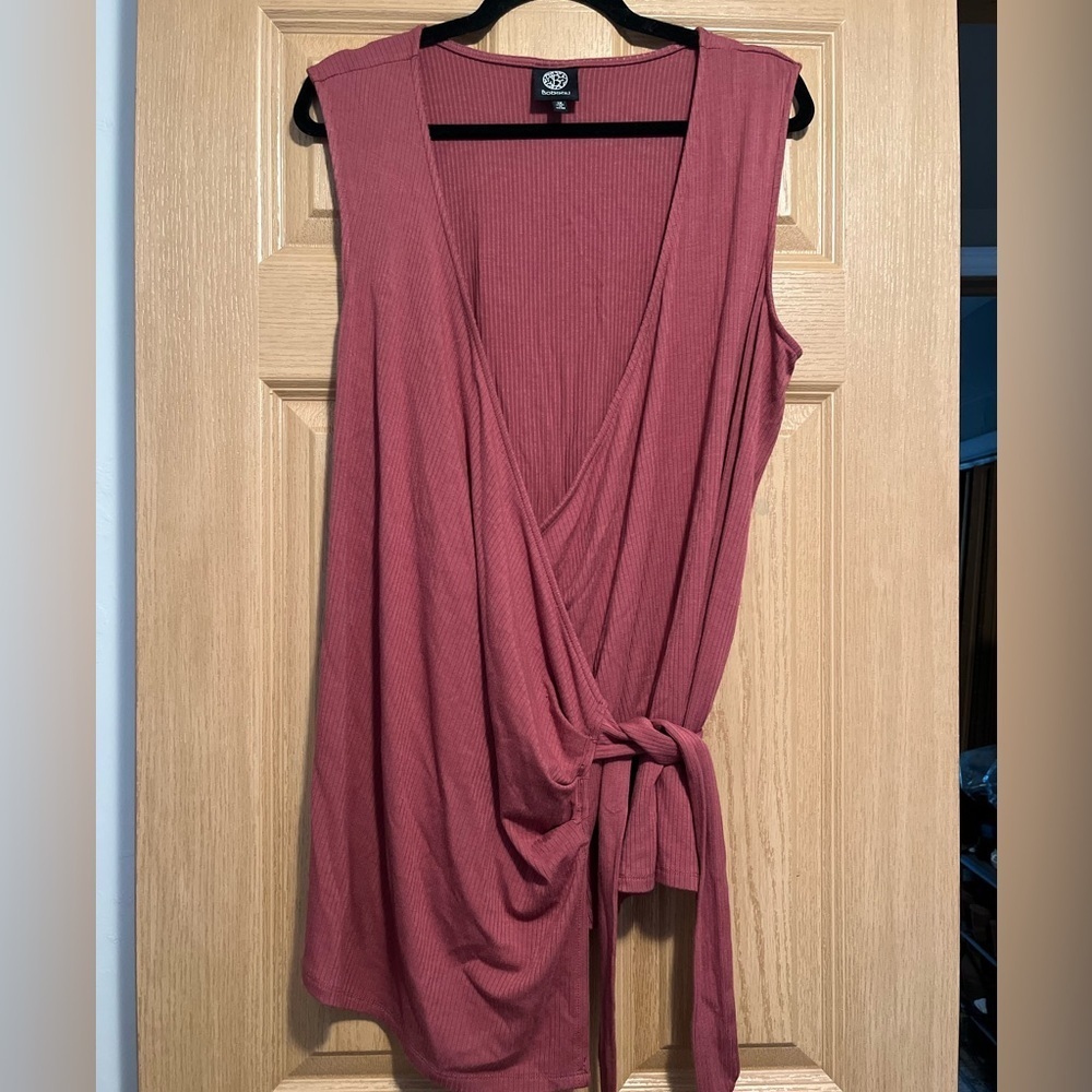 Bobeau Mauve Pink Surplice V-Neck Side Tie Ribbed Tank Top